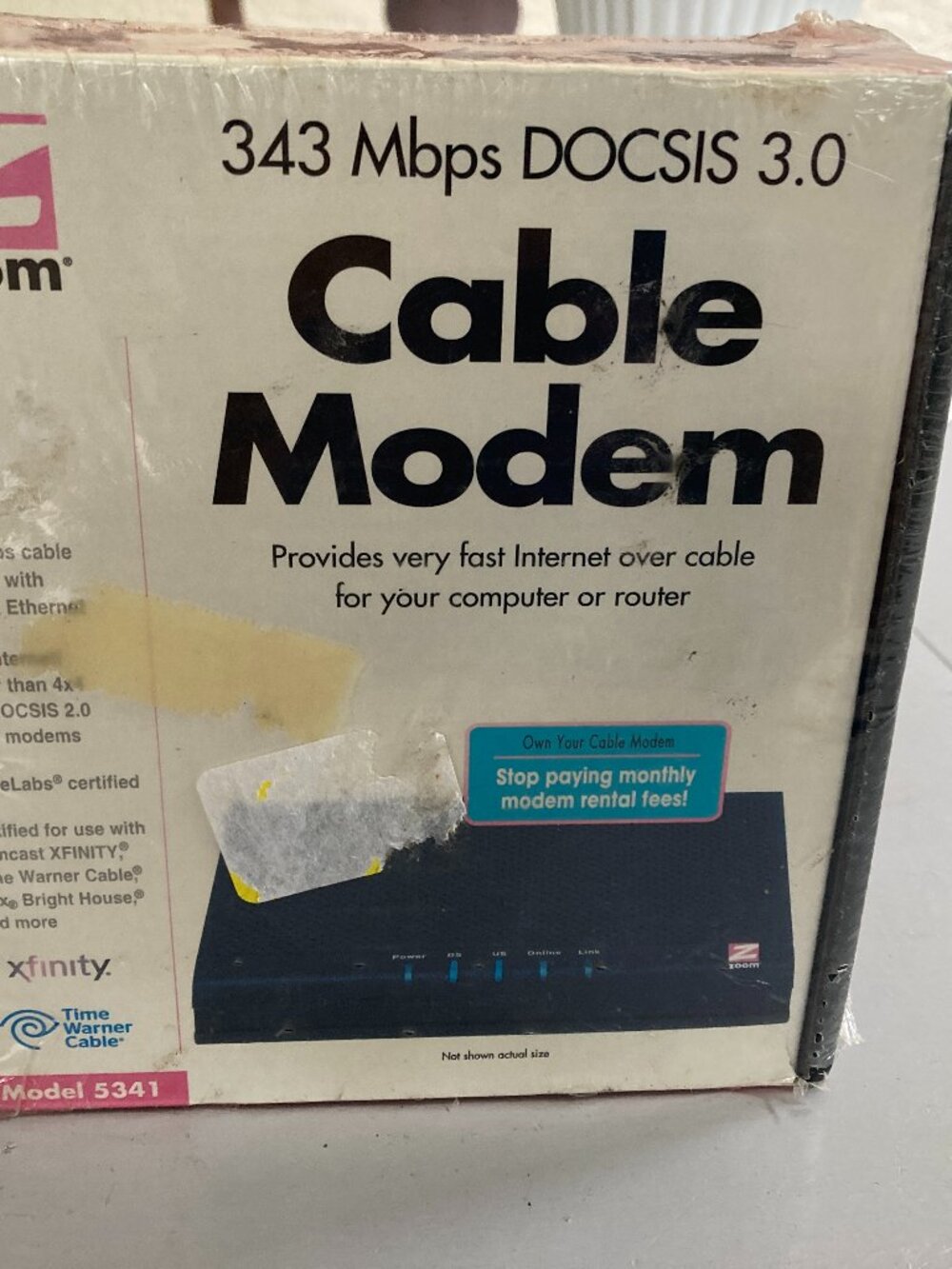 CABLE MODEM ZOOM MODEL 5341 NEW SEALED 343 Mbps